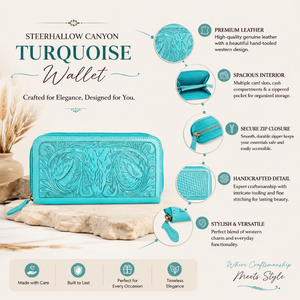 Premium Genuine Leather <b>Zip</b> Around <b>Wallet</b> Floral Tooled Longhorn Skull Embossed Clutch <b>Wallet</b> RFID Style Travel Organizer women - Product Image 5