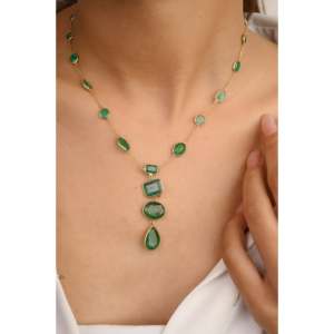 สร้อยคอประดับลูกปัดรูปตัว Y ประดับพลอยมรกตทองคำแท้ 18K - Product Image 4