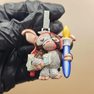 Cartoon Artist <b>Monkey</b> Charm 925 Sterling Silver 18K <b>Gold</b> Plated Moissanite Hip Hop Pendant Gift For Unisex - Product Image 3