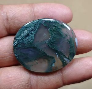 Gemas Alba, Ágata Musgosa Verde Natural, Cabujón Ovalado Pulido, Piedra Decorativa Suelta de Rajastán para Decoración y Meditación - Product Image 2