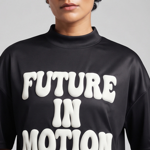 T-shirt à col montant et imprimé bouffant pour femme, épaules tombantes, léger, 100 % polyester, imprimé bouffant, pour l'été - Product Image 5