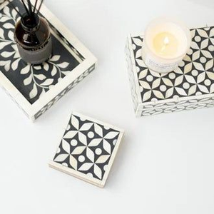 Bone Inlay Tea Coaster Set Checkered Pattern Handmade Coasters for Cups Dining <b>Table</b> and Kitchen Decor <b>Walnut</b> - Product Image 3