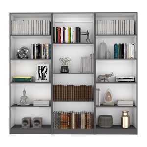 Set di Librerie Bartow in 3 Pezzi, Grigio Opaco e Bianco, Larghezza 188 cm con 14 Ripiani per Soggiorno - Product Image 2