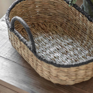 Elegant Seagrass Storage <b>Basket</b> With Handles Handwoven Wicker Organizer Bin Home Storage <b>Basket</b> Living Room Decor - Product Image 2