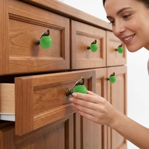 Pomo de Vidrio Verde para Mueble con Soporte para Pájaros de Bronce, Diseño Moderno, Ecológico, Fácil Instalación, Tirador para Cajón de Cocina - Product Image 2