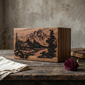 Personalized Wooden Mountain Cabin Pet & Baby Urn Engraved <b>Memorial</b> Ash <b>Box</b> Rustic Nature Keepsake Custom Cremation - Product Image 3