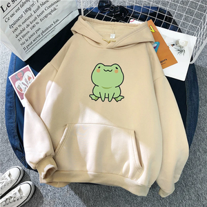 เสื้อสเวตเตอร์ลายการ์ตูนรูปกบ เสื้อผ้าแขนยาวมีฮู้ดสำหรับเด็กผู้หญิง เสื้อฮู้ดขนแกะสำหรับฤดูหนาว มีกระเป๋าเสื้อสีเขียว - Product Image 4