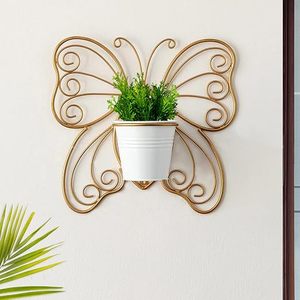 Jardinière murale en métal en forme de papillon avec pot blanc pour plantes vertes d'intérieur, style rustique créatif, pot de fleurs suspendu - Product Image 5