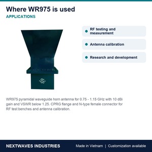 เสาอากาศแบบฮอร์น Nextwaves WR975 Waveguide Horn Antenna 0.75-1.15 GHz 10 dBi ชนิด N ตัวเมีย พร้อมหน้าแปลน CPRG สำหรับการทดสอบและวัดค่า RF - Product Image 2