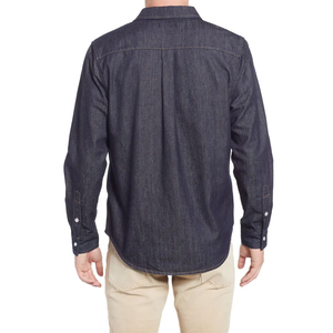 Chemises en jean printemps-automne personnalisables avec logo pour hommes, 100 % coton, manches élégantes avec poches avant, coupe ajustée unie, chemise en jean décontractée - Product Image 3