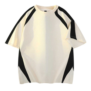 T-shirt décontracté pour homme, col rond, coupe oversize, manches raglan, tricoté, blocs de couleur contrastés, noir et blanc - Product Image 3