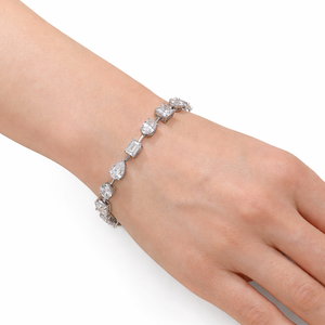 Bracelet tennis en argent sterling 925 avec diamants de laboratoire fantaisie multi-formes et chaîne en or pur 14 carats - Product Image 2