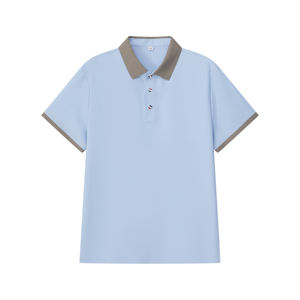 เสื้อโปโลแขนสั้นสีฟ้าอ่อนสำหรับผู้ชาย สีพื้น ผ้าทอ ทรงปกติ ปกติดกระดุม สไตล์ลำลอง - Product Image 2
