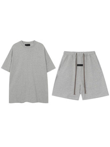 OEM Custom Summer Eco-Friendly Acid Wash 100% Cotton Letter Short-sleeve T-shirt Shorts Set High-street Casual Sports for Men - Product Image 4