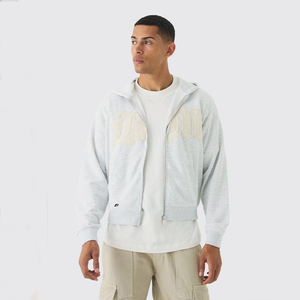 Sweat à capuche zippé personnalisé OEM en polaire d'hiver avec appliqué brodé, respirant, 100 % coton, coupe oversize pour hommes - Product Image 1