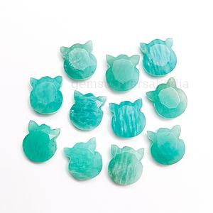 Cuentas talladas a mano de piedras preciosas sueltas con cara de gato de amazonita Natural, cuentas talladas facetadas de amazonita para la fabricación de joyas a precio mayorista - Product Image 1