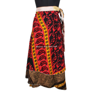 Faldas Indias Vintage de Seda, Falda Cruzada Estilo Sari, Bohemio y Mágico, para Mujer, 2 Capas, Reversible, Seda Mágica, Larga, Vintage - Product Image 5