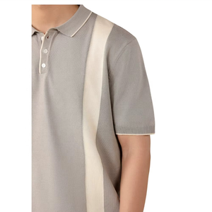 Chemise à manches courtes en coton 100% gris beige uni pour homme, style décontracté - Product Image 3