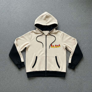 เสื้อฮู้ดซิปสีเบจดำแบบสั่งทำพิเศษสำหรับผู้หญิง แขนยาว ทรงหลวม ปักโลโก้ตามแบบที่ต้องการ - Product Image 5