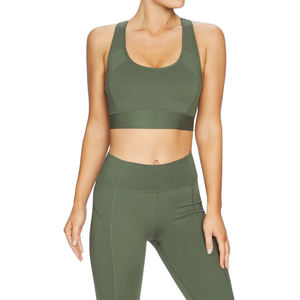 Women's Olive Green Scoop Neck Seamless Crop <b>Top</b> Tank <b>Top</b> Solid Color Yoga Workout Wear Breathable High Waist Leggings Set - Product Image 4