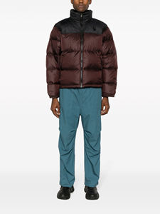 <b>Top</b> Trendy <b>Men's</b> Burgundy Color Blocking Puffer Jacket Stand Collar Zipper Closure Windproof Casual Winter Jacket Regular Length - Product Image 3