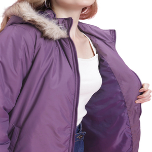 <b>Women's</b> <b>Winter</b> Quilted <b>Parka</b> Jacket With Faux Fur Hood Zipper Closure Long Thick Padded Coat Solid Color Purple - Product Image 5
