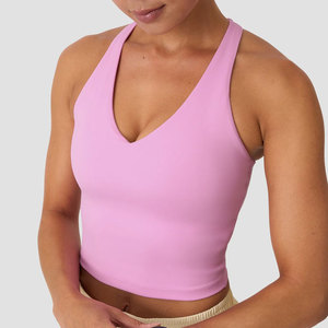 Camiseta Deportiva de Verano para Mujer con Sujetador Integrado, Cuello en V, Largo Regular, 100% Algodón, Secado Rápido, Transpirable, Ropa Deportiva para Gimnasio y Fitness - Product Image 3