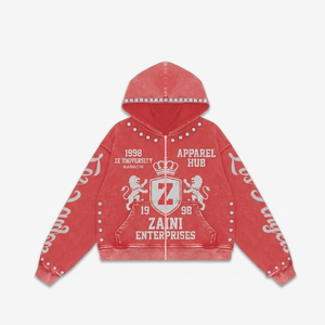 Sudadera con capucha completa para hombre, 320 GSM, 80% algodón, 20% poliéster, forro polar tejido, invierno, rosa, con pedrería bordada frontal, calidad premium - Product Image 1