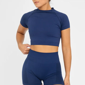 Camiseta Deportiva Ajustada de Alta Compresión para Mujer, Nuevo Diseño con Bajo Acanalado, Top Corto Ajustado, Ropa de Gimnasio de Venta Caliente - Product Image 1