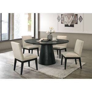 Set da sala da pranzo 5PC con finitura in tessuto Beige e nero - Product Image 1