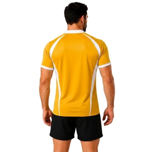 Men's Yellow Striped Rugby Jersey Short Sleeve V-Neck Moisture Wicking Athletic Fit <b>All</b> Seasons Apparel - Product Image 2