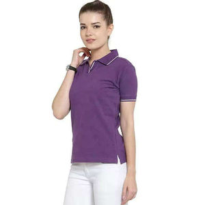Polo à manches courtes pour femmes, couleur unie, col contrasté, haut tricoté décontracté - Product Image 2