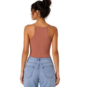 Customized <b>Rose</b> Brown Women Ribbed Knit Crop Tank <b>Top</b> Sleeveless Scoop Neck Stretch Slim Fit Casual Summer Camisole Wholesale - Product Image 2