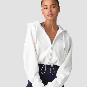 Sudadera corta personalizada para mujer con hombros caídos y manga larga, sudadera con cremallera para mujer, ropa de entrenamiento y sudadera deportiva para mujer - Product Image 5