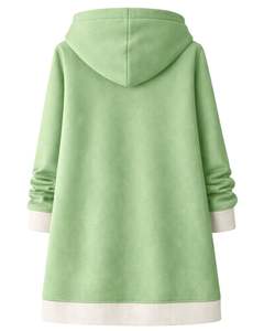 Sudadera con capucha larga con cremallera, color verde claro, abrigo de invierno de forro polar para mujer, ropa exterior informal de gran tamaño con bolsillos, OEM personalizado - Product Image 2