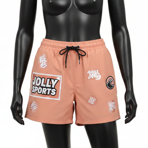 Shorts de Baño Premium para Mujer, Secado Rápido, Microfibra de Poliéster 120 GSM, Color Durazno Suave, Logotipo con Transferencia Térmica - Product Image 1