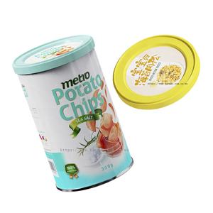 Couvercle en plastique de 3 pouces, 300 g, pour chips de pommes de terre, sans BPA, avec étiquette IML sur le dessus, fabrication ronde, ouverture facile. - Product Image 1