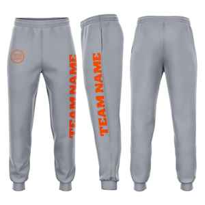 Pantalon de survêtement gris pour homme, taille élastique, logo personnalisé imprimé par transfert thermique, nom de l'équipe, lettres latérales, tenue décontractée pour l'automne - Product Image 1