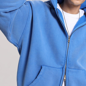 Sudadera con capucha unisex OEM de corte holgado con cremallera, estilo vintage, 500 GSM, forro polar cepillado, lavado ácido, lisa y básica - Product Image 4