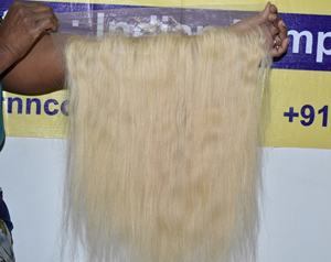 Vente en gros d'extensions de cheveux humains temple vierge 100% profonds 13*6 cheveux humains bruts non traités indiens blonds droits frontaux - Product Image 1