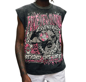 <b>Men</b> Washed <b>Black</b> <b>Tank</b> <b>Top</b> Bold Graphic Print Sleeveless Studded Streetwear Casual Summer Muscle Shirt - Product Image 3
