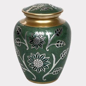 Turquoise flowers cremation urn adult medium <b>keepsake</b> memorial <b>ashes</b> container decorative floral design - Product Image 1