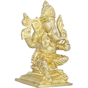 รูปปั้นพระพิฆเนศขนาด4นิ้วทำด้วยมือรูปปั้นทองเหลืองของชาวอินเดียทำด้วยมือ - Product Image 2