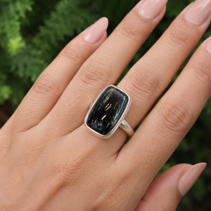 Natural Golden Nuummite Gemstone <b>Ring</b> 925 Sterling Silver Rose Gold Yellow Gold Plated Vintage <b>Statement</b> Jewelry Gift for Unisex - Product Image 2