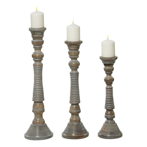 Juego de candelabros de madera grandes tallados a mano de 3 candelabros de madera de mango de fabricante personalizado indio para Decoración - Product Image 1