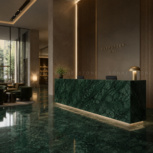 Dalle de marbre vert forêt naturel avec des formations minérales saisissantes pour comptoirs de luxe et surfaces intérieures élégantes - Product Image 4