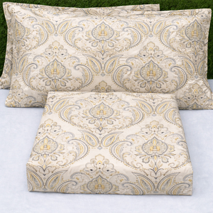 King Size Beige Paisley Printed Bedsheet <b>Set</b> Soft Cotton <b>Bedding</b> <b>Set</b> with Pillow Covers Lightweight Breathable Premium Bedroom - Product Image 1