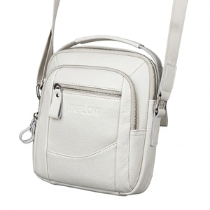 Bolso Bandolera de Cuero Genuino Blanco Personalizado Inflow, Estilo Vintage, Impermeable, con Cierre de Cremallera para Hombre - Product Image 1