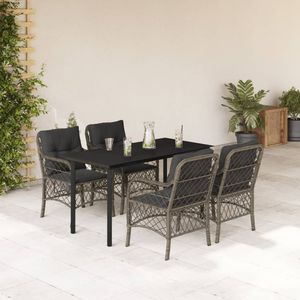 Set da Pranzo da Giardino in Rattan Grigio Scuro per 4 Persone, Resistente alle Intemperie, Arredamento da Esterno in Stile Contemporaneo - Product Image 3