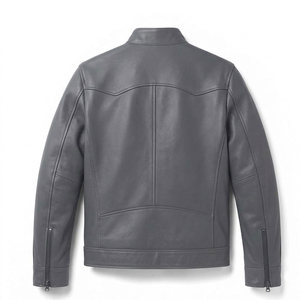 Blouson moto en cuir PU rouge pour homme, col rabattu, fermeture éclair, coupe ajustée, couleur unie, style motard, vêtement d'automne - Product Image 2